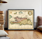 The image is a framed vintage map of the Caribbean Sea, including the island of Cuba, with a focus on the North Sea.