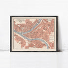 The image is a framed vintage map of Pittsburgh, Pennsylvania, United States.