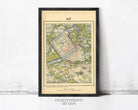 The image is a framed vintage map of Hue, Vietnam, with a black border and a beige background.