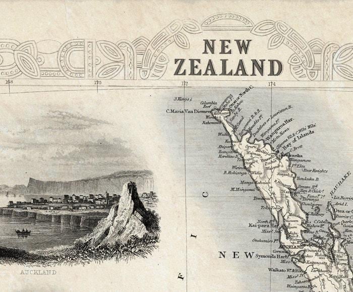 Vintage Map of New Zealand 1851 Old Map | Old Map Print – Vintage