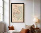 The image is a framed vintage map of Southeast Asia, depicting the countries and regions of the region.