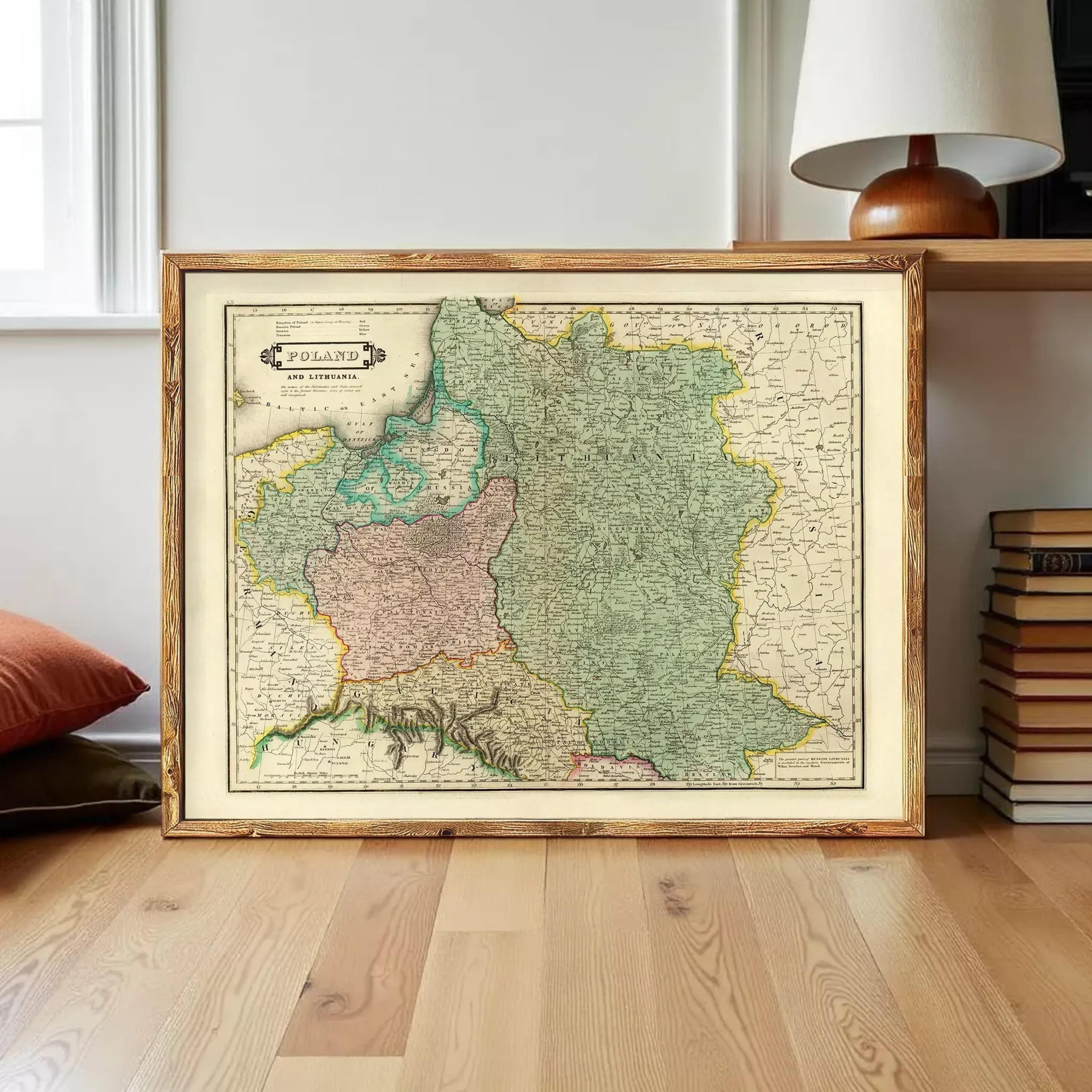 The image is a framed map of Germany and parts of Eastern Europe, depicting the country's geographical layout and surrounding areas.