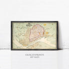 The image is a framed vintage map of Canton, featuring detailed illustrations of the city's streets, landmarks, and surrounding areas.
