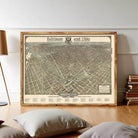 The image is a framed map of Baltimore and Ohio, depicting the city's streets and surrounding areas.