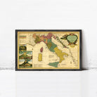 The image is a framed vintage map of Italy, depicting the country's geographical layout and surrounding areas.