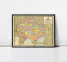 The image is a framed map of Ukraine, showing the country's various regions and administrative divisions.