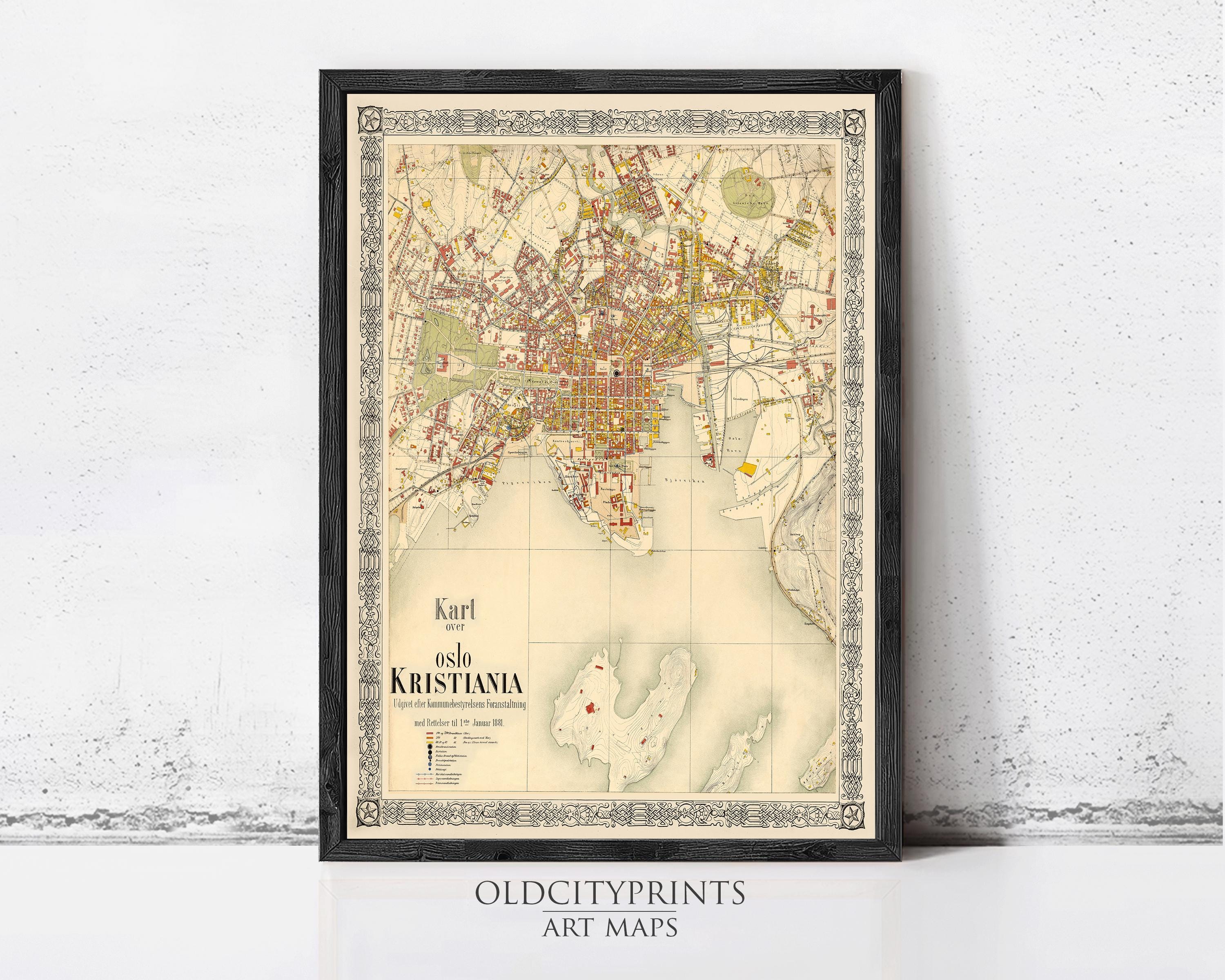 The image is a framed vintage map of Karl otto Kristianshavn, a map of the city of Karl otto Kristianshavn, Sweden.
