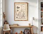 The image is a framed antique map of the South Australian region, featuring detailed illustrations and geographical information.
