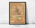 The image is a framed antique map of an Asian city, likely from the Han Dynasty period, with intricate details and a vintage appearance.