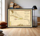 The image is a framed vintage map of West Indies, showing the Caribbean Sea and surrounding areas.