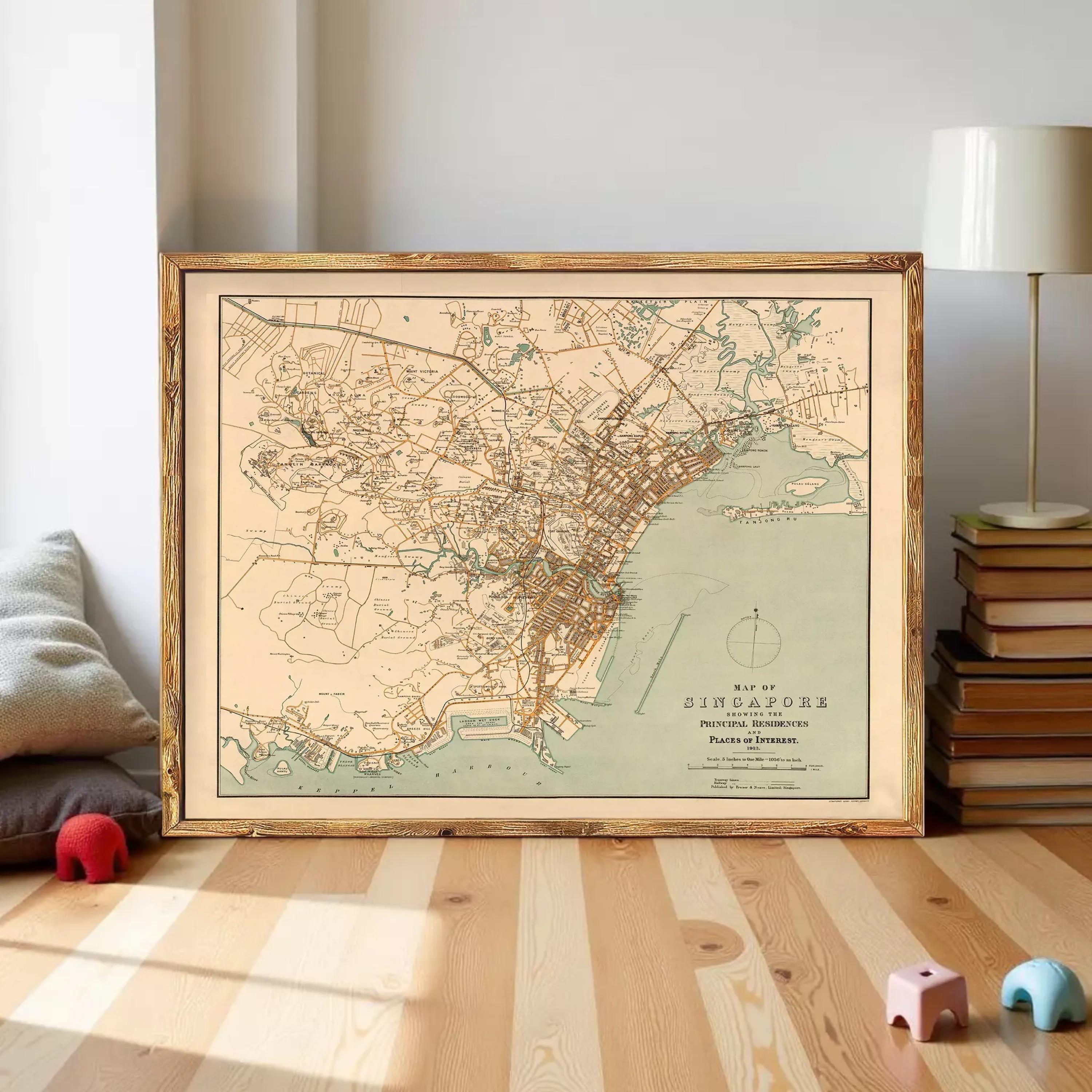 Old Map of Singapore 1913 Vintage Map | Old Map Print – Vintage