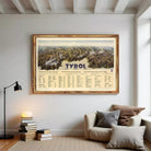 The image is a framed map of Tyrol, Austria, depicting the region's mountainous terrain and landscape.