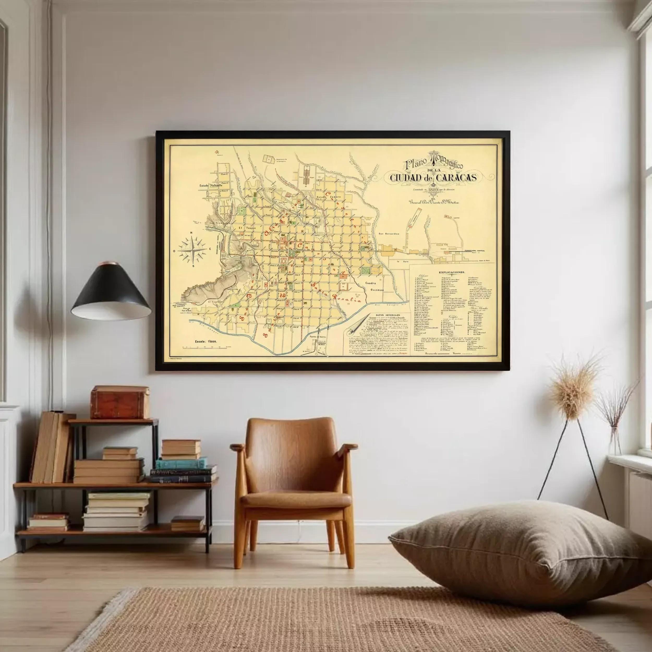 The image is a framed historical map of the city of Caracas, Venezuela, dated 1820.