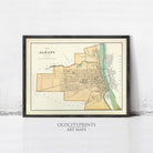 The image is a framed vintage map of the city of Albany, New York, depicting the city's layout and surrounding areas.