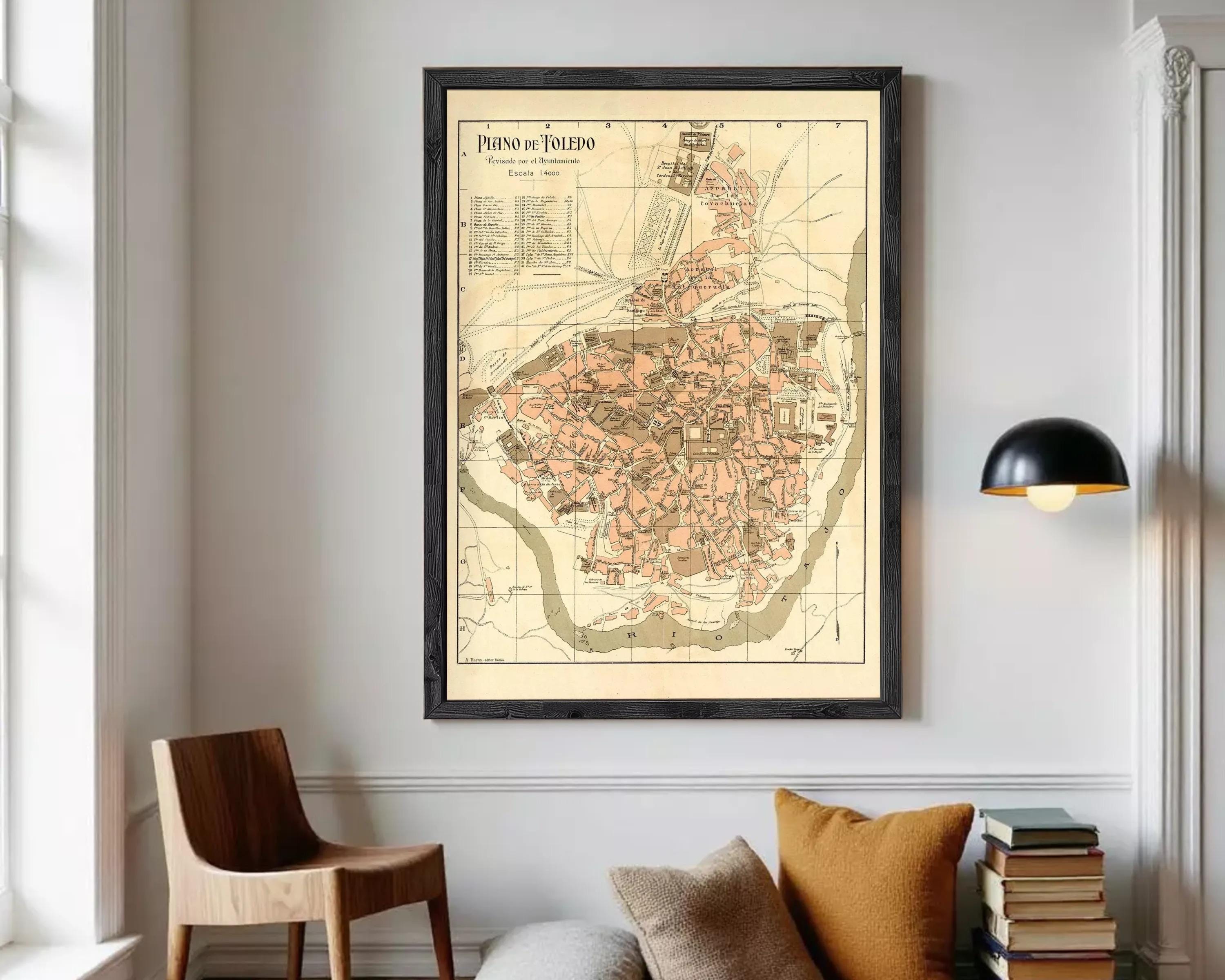 The image is a framed map of the city of Florence, Italy, depicting the city's layout and surrounding areas.