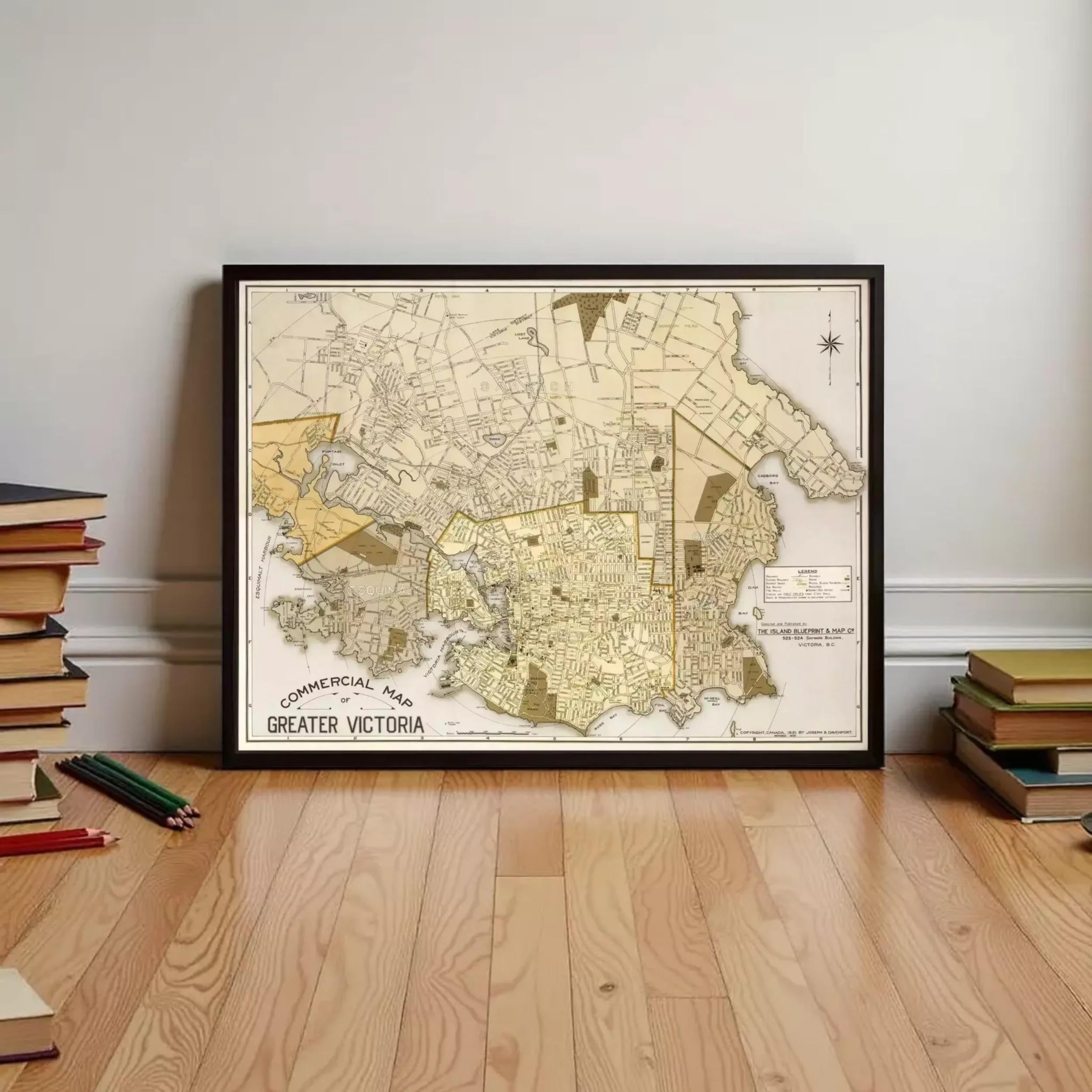 a framed map of Greater Victoria, a region in Victoria, Australia.