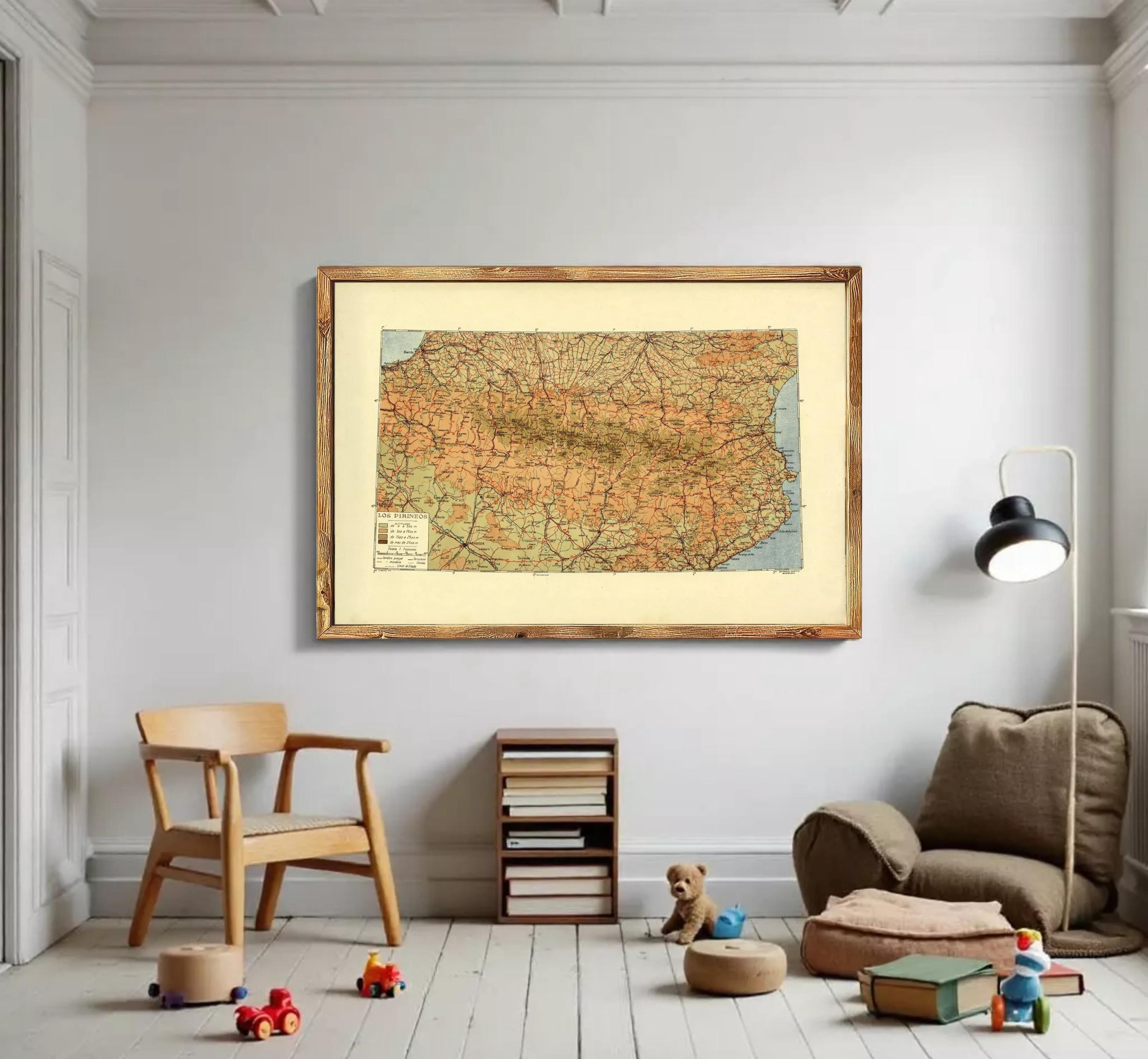 The image is a framed vintage map of Europe, depicting various countries and regions in a detailed and colorful manner.