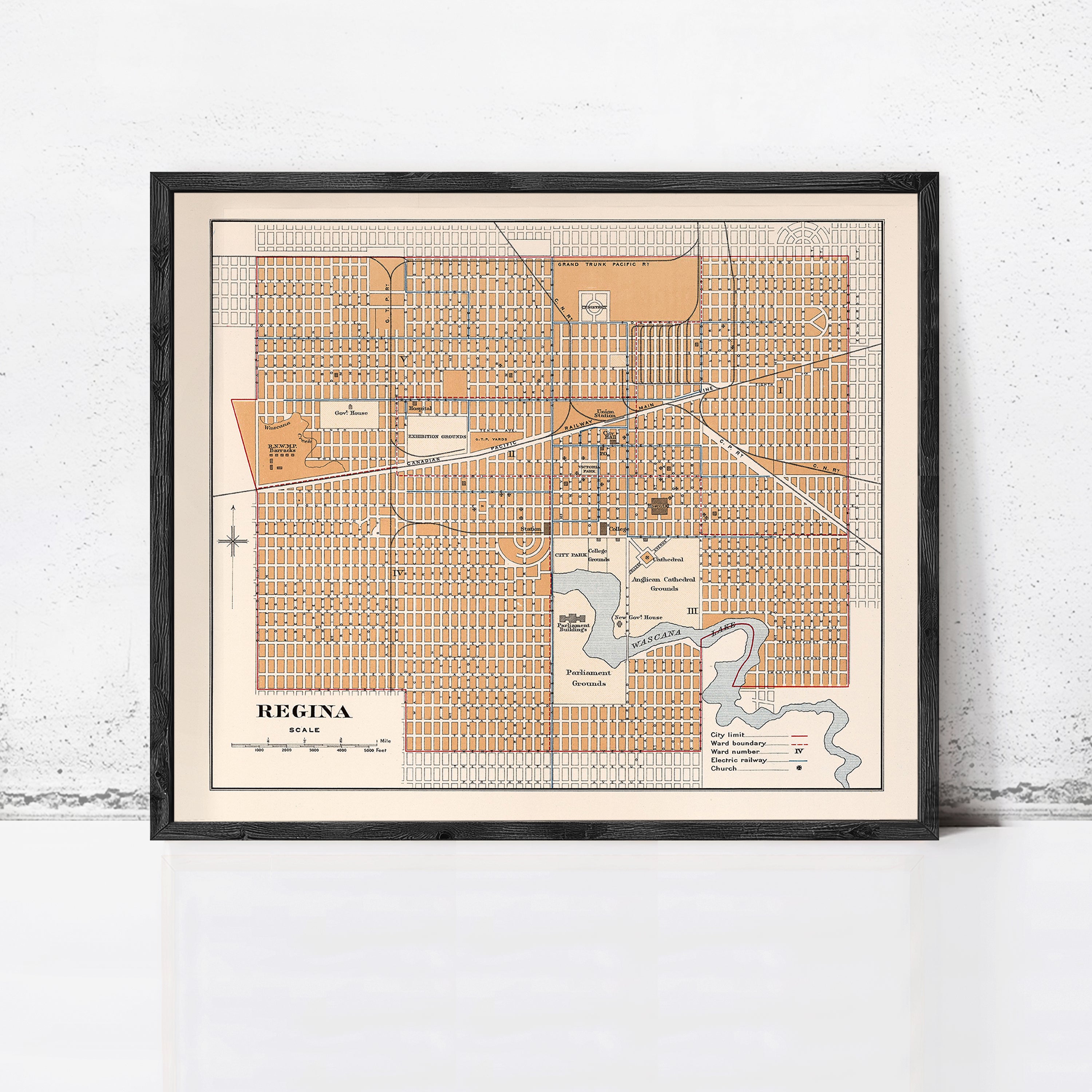 The image is a framed map of Regina, Saskatchewan, Canada.