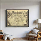 The image is a framed antique map of a city, depicting a detailed layout of the streets and surrounding areas.