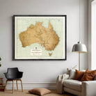 The image is a framed map of Australia, with the country's borders clearly visible and labeled.