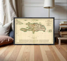 The image is a framed vintage map of the Caribbean region, depicting the island of Cuba.