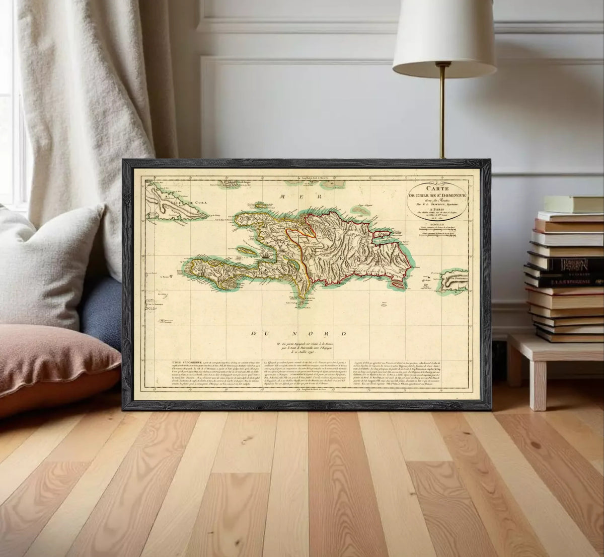 The image is a framed vintage map of the Caribbean region, depicting the island of Cuba.