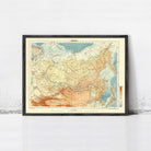 The image is a framed vintage map of the Arctic region, depicting the Arctic Ocean and surrounding landmasses.