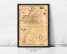 The image is a framed antique map of the Fall River Valley in Massachusetts, depicting the town and surrounding areas.