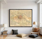 The image is a framed vintage map of Berlin, Germany, depicting the city's layout and surrounding areas.