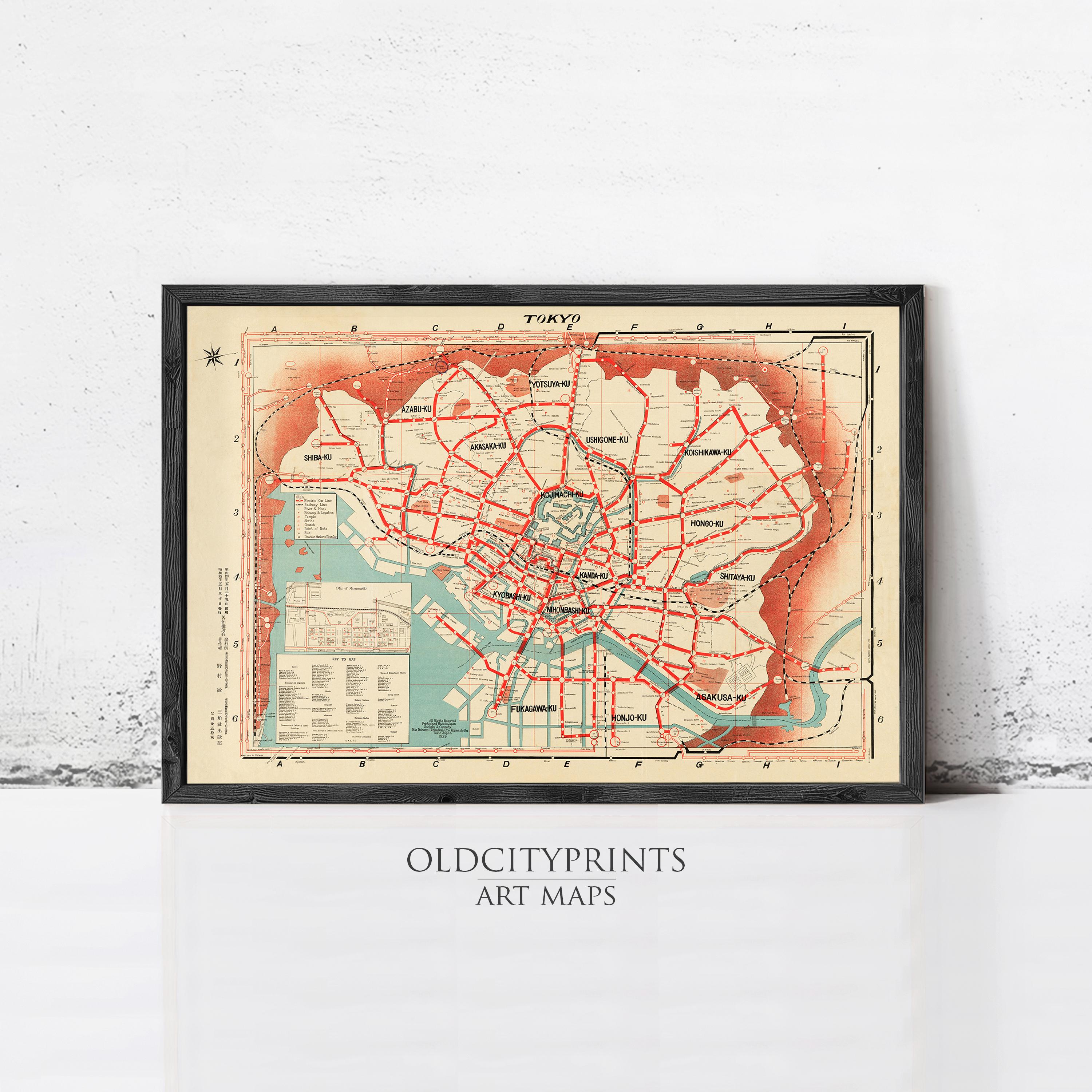 Old Map of Tokyo Japan 1907 Vintage Map | Old Map Print – Vintage