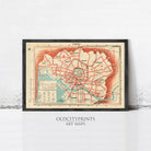 The image is a framed vintage map of Tokyo, Japan, depicting the city's transportation system and layout.