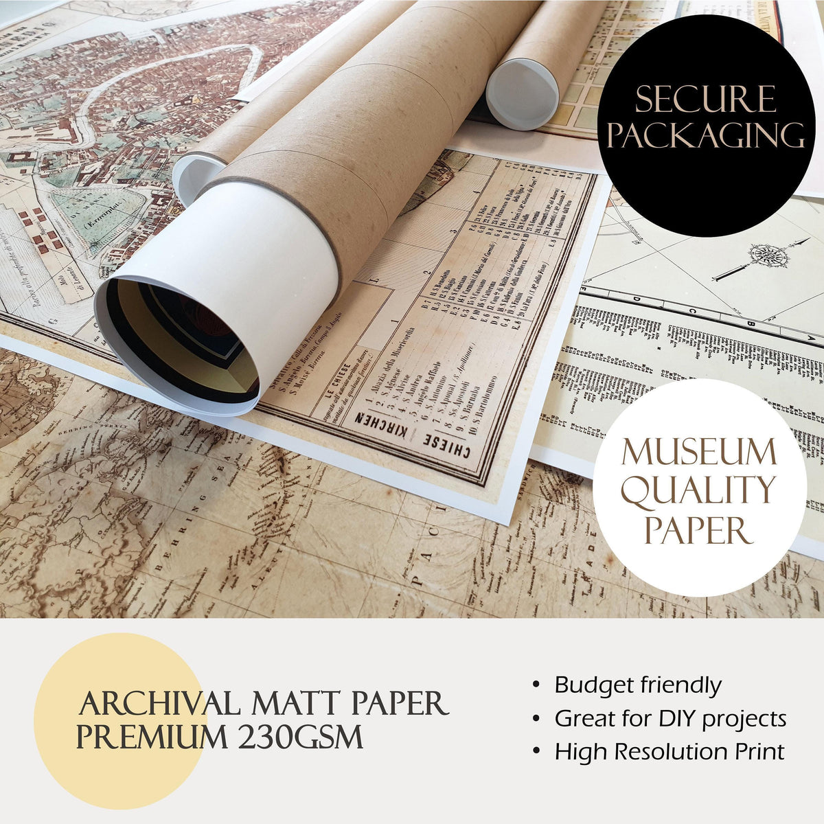 a picture of a map with a roll of paper on top of it