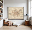 The image is a framed vintage map of Stuttgart, Germany, depicting the city's layout and surrounding areas.