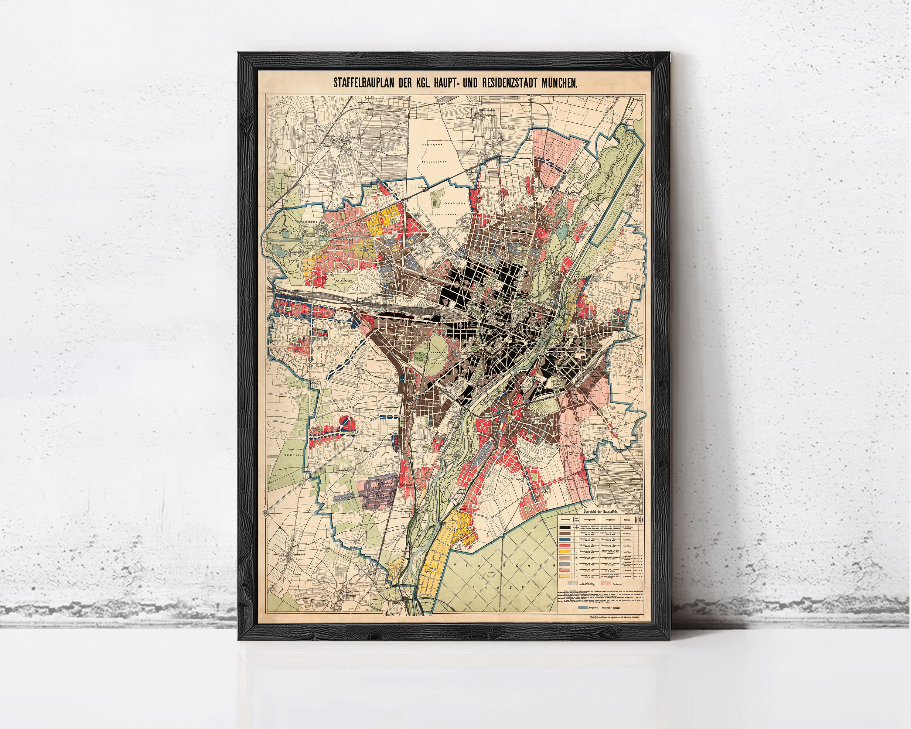 The image is a framed map of a city, likely Pittsburgh, with various colored areas representing different zones or neighborhoods.