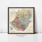 The image is a framed vintage map of Guatemala, depicting the country's geographical layout and boundaries.