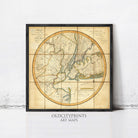 The image is a framed vintage map of the eastern United States, featuring detailed cartography and geographical information.