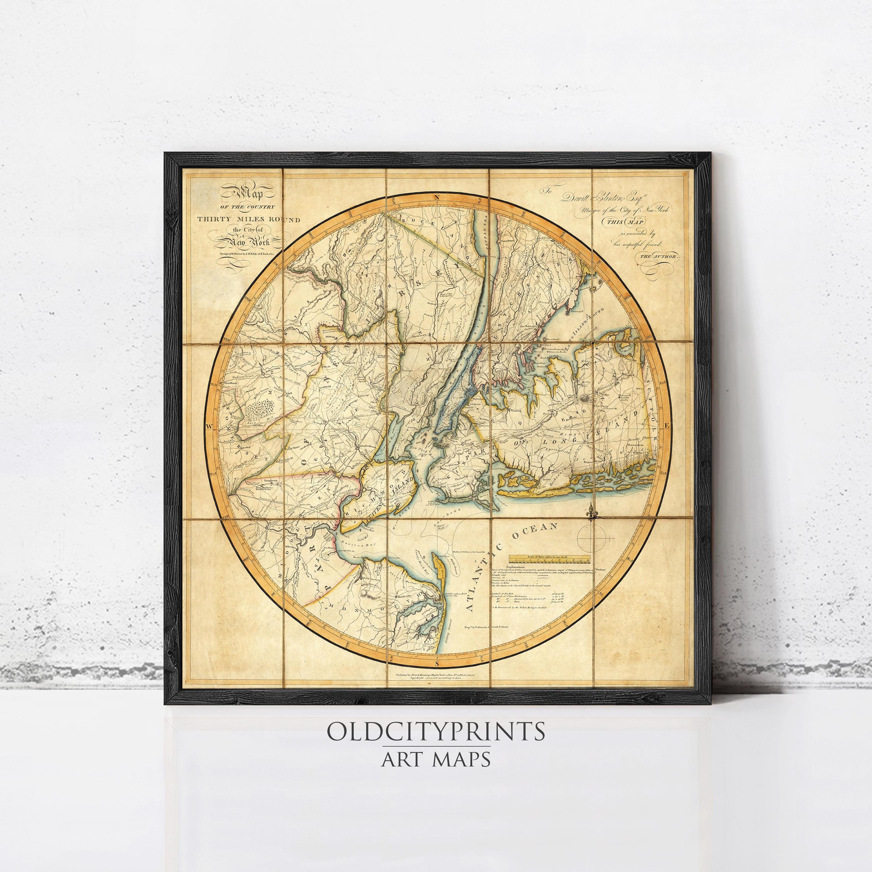 The image is a framed vintage map of the eastern United States, featuring detailed cartography and geographical information.