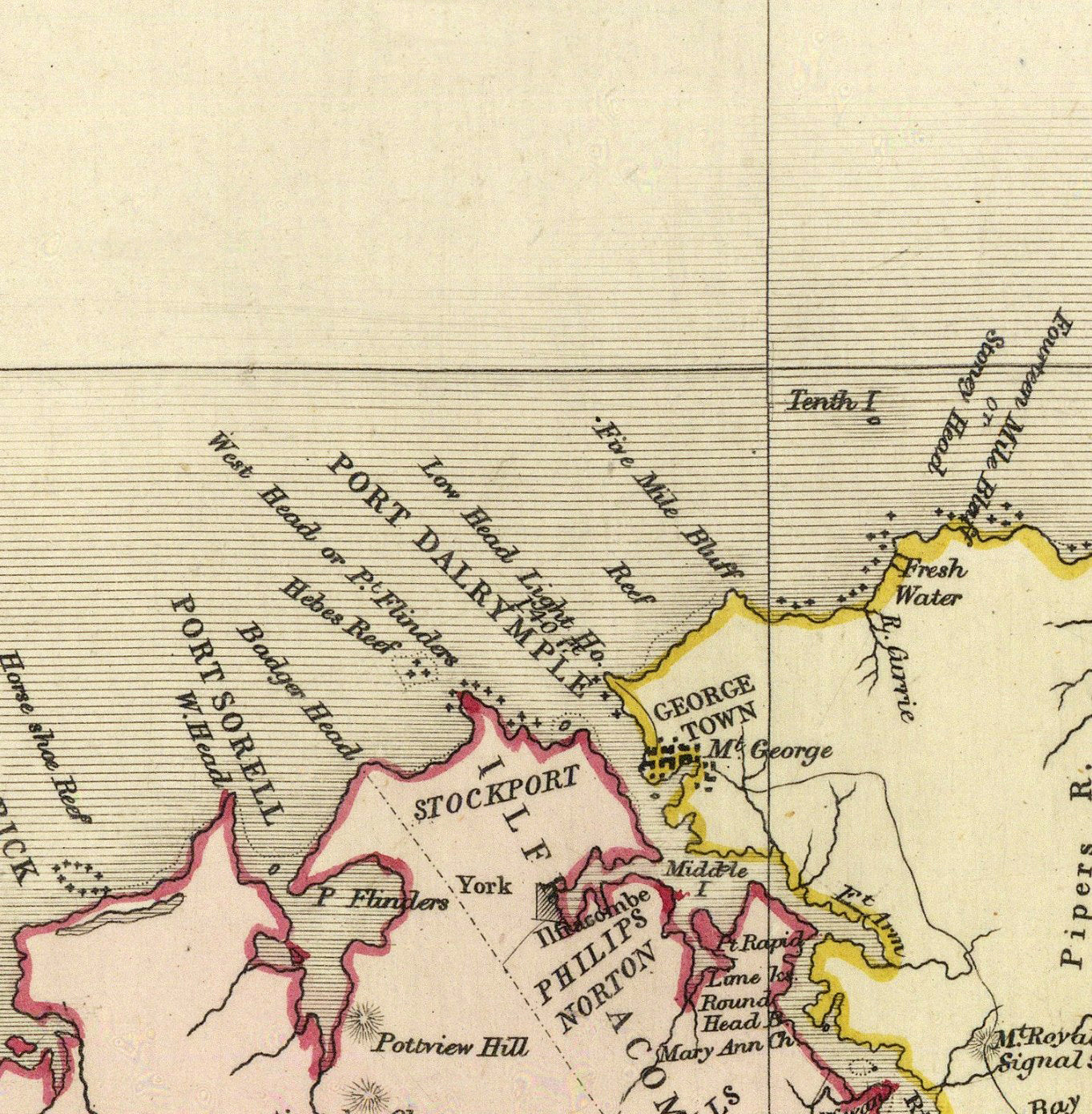 The image is a historical map showing the coastlines and surrounding areas of various locations, including a focus on the coast of the United States.