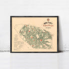 The image is a framed map of a city, likely of a historical or vintage nature, with a focus on the layout and streets.
