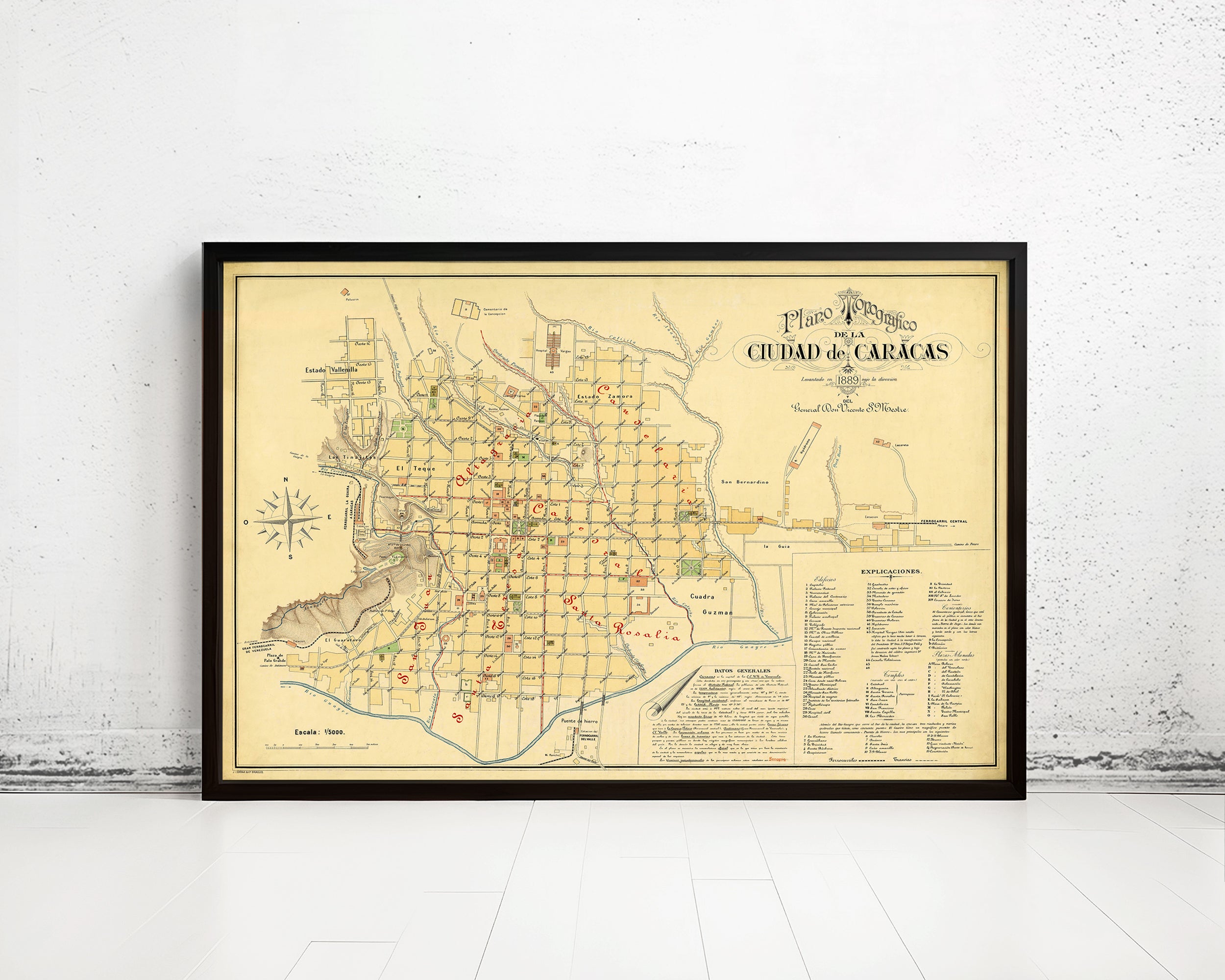 The image is a framed historical map of the city of Caracas, Venezuela, dated 1820.