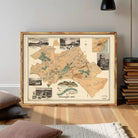 The image is a framed vintage map of the city of Philadelphia, Pennsylvania, depicting various landmarks and streets.
