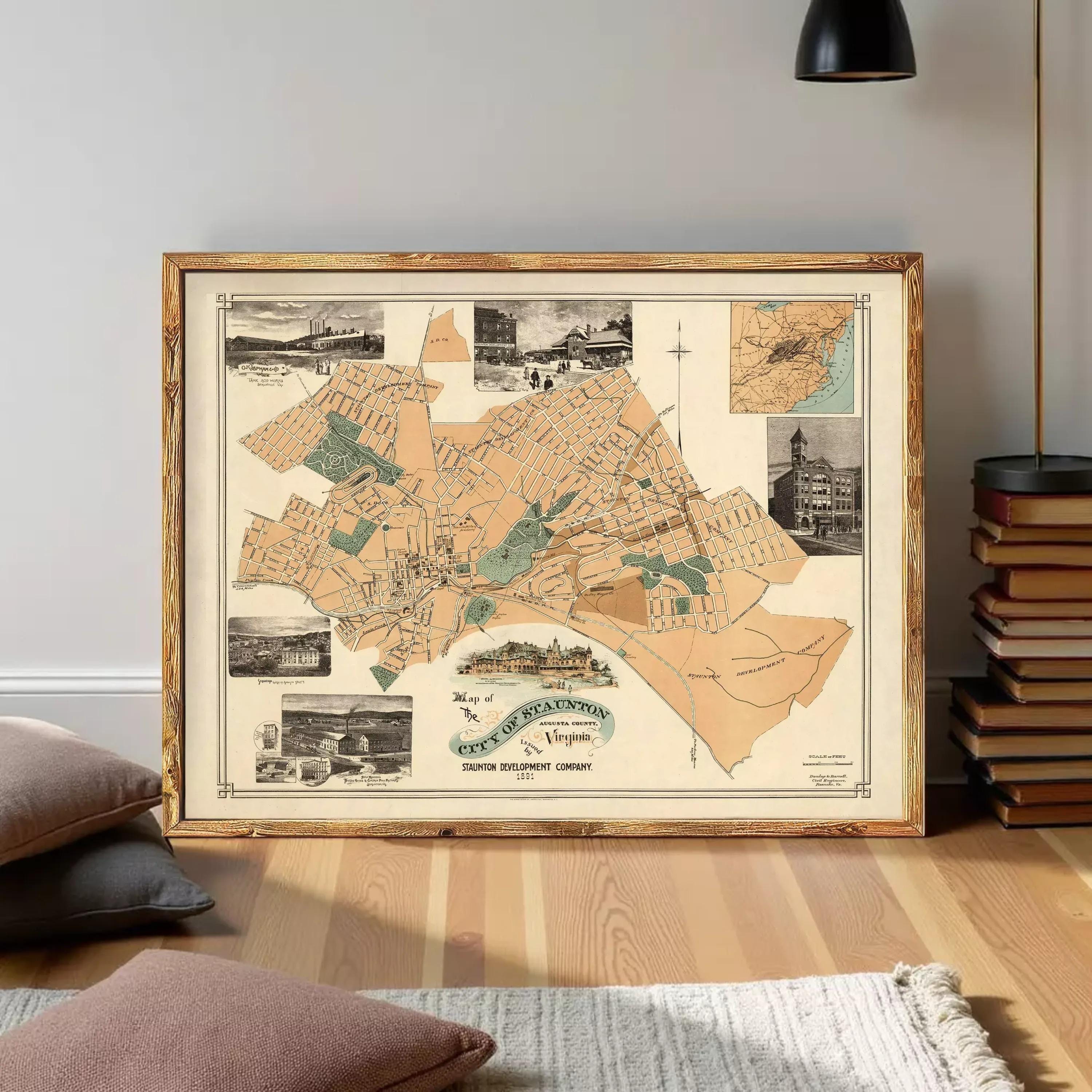 The image is a framed vintage map of the city of Philadelphia, Pennsylvania, depicting various landmarks and streets.