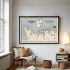 A framed map of Astoria, Oregon, with a vintage style and a black border.