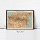 The image is a framed vintage map of the region of Pyrenees, depicting the mountainous terrain and surrounding areas.