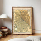 The image is a framed map of Minneapolis, Minnesota, with a wooden frame.