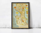 The image is a framed vintage map of Seattle, Washington, United States.