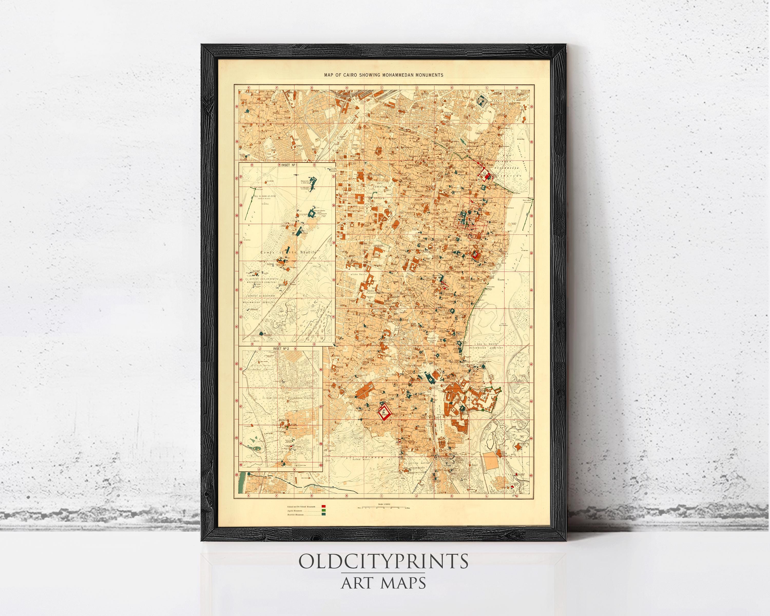 The image is a framed vintage map of a region, likely from the early 20th century, with various landmarks and locations marked on it.