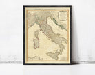 The image is a framed map of Italy, showing the country's geographical layout and surrounding areas.