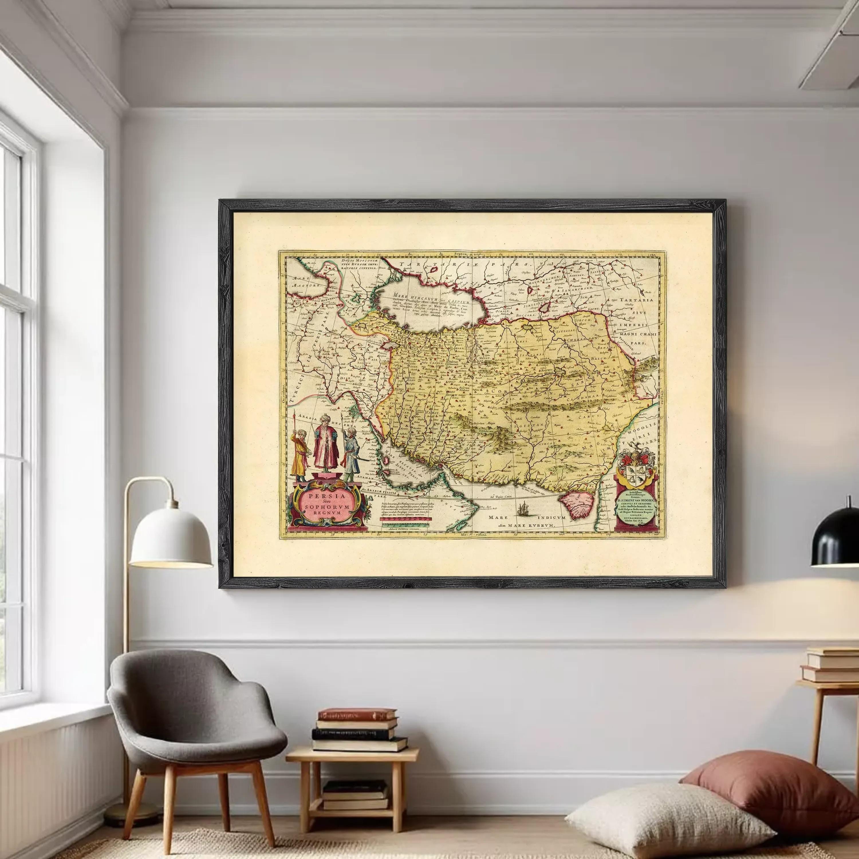 The image is a framed antique map of the Persian Gulf region, which includes countries such as Iraq, Syria, Turkey, and Afghanistan.
