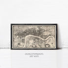The image is a framed art print depicting a detailed map of London, England.